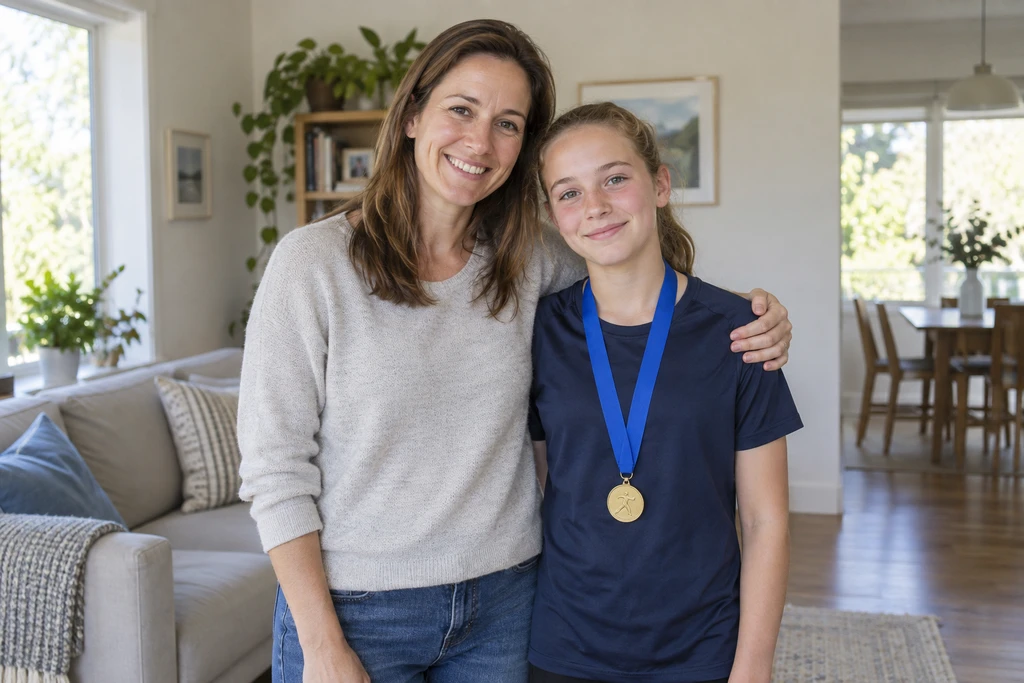 A winner with their medal